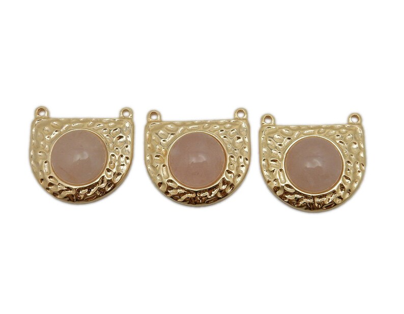 S110B3-02 HGG Gold Plated Shield with Rose Quartz Accent Hammered Shield Double Bail Pendant with Gemstone Accent