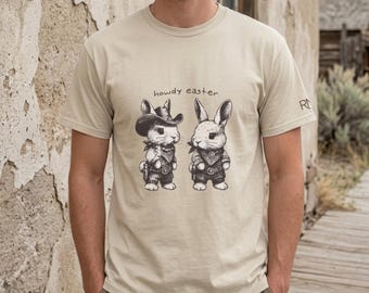 Howdy Easter Cowboy Shirt-Country Western Bunny Graphic Tee