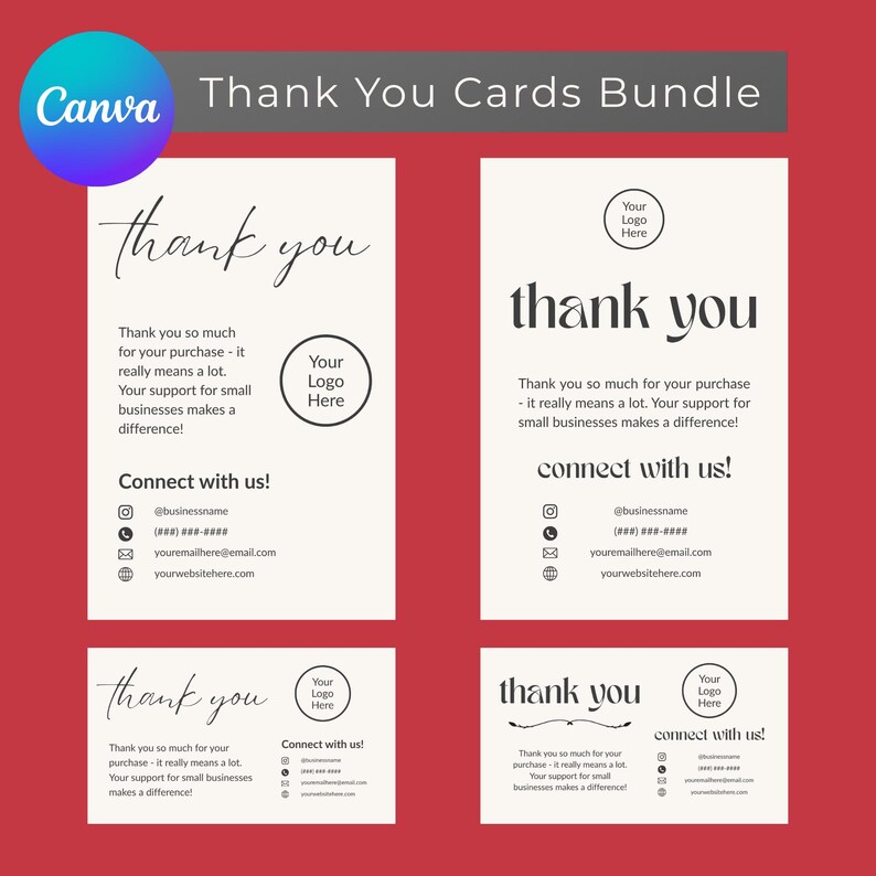 Editable Printable Thank You Note Canva Templates for Small Business ...