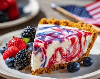 Easy 4th of July Swirl Pie Recipe PDF | No-Bake Red White Blue Dessert | Patriotic Party Pie | Independence Day Recipe | Instant Download