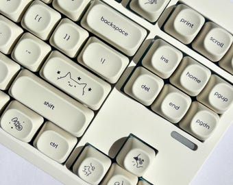Cat Keycap Set, Sketch Kitten pbt Keycaps MOA Profile, Korean Hangul Kawaii Mechanical Keyboard, ISO ANSI 124 Keys