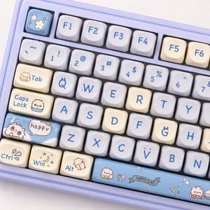 Blue Cat Keycaps 149 Keys, PBT MOA Profile Keycap Set for ANSI Keyboard, Cute Kawaii Cat Mechanical Keyboard Caps