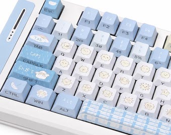 RGB Keycap Set, Milk Cloud pbt Keycaps Cherry Profile, Shine-Through Pastel Blue Mechanical Keyboard, ISO ANSI 120 Keys