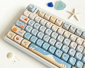 Set di tasti Ocean Keycaps MOA Profile PBT, tasti blu per tastiera meccanica, tasti carini, tasti Cherry MX personalizzati, tasti ANSI per tastiera