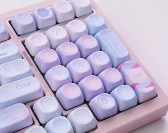Pastel Keycap Set, MOA Profile PBT Keycaps, Gradient Geometric Mechanical Keyboard, Lavender Minimalist ANSI, 120 Keys