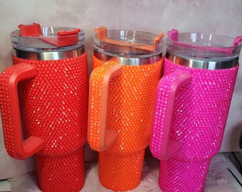 Bicchiere Quencher in vetro neon con strass da 40 once, stile Stanley Dupe, cristallo abbagliato