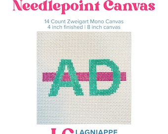 Custom Hand Painted Monogram Needlepoint Canvas | 14 Mesh Zweigart | Personalized Needlepoint Canvas