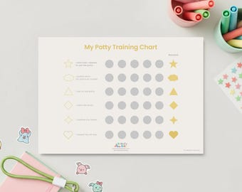Potty Training Reward Chart Printable | Toddler Toilet Training Chart | Preschool Bathroom Routine | Instant Download | GOLD I A4 Printable