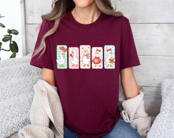 Just a Love Goose Valentine Day T-Shirt: Sweet Goose Lover Gift, Coquette Goose Shirt