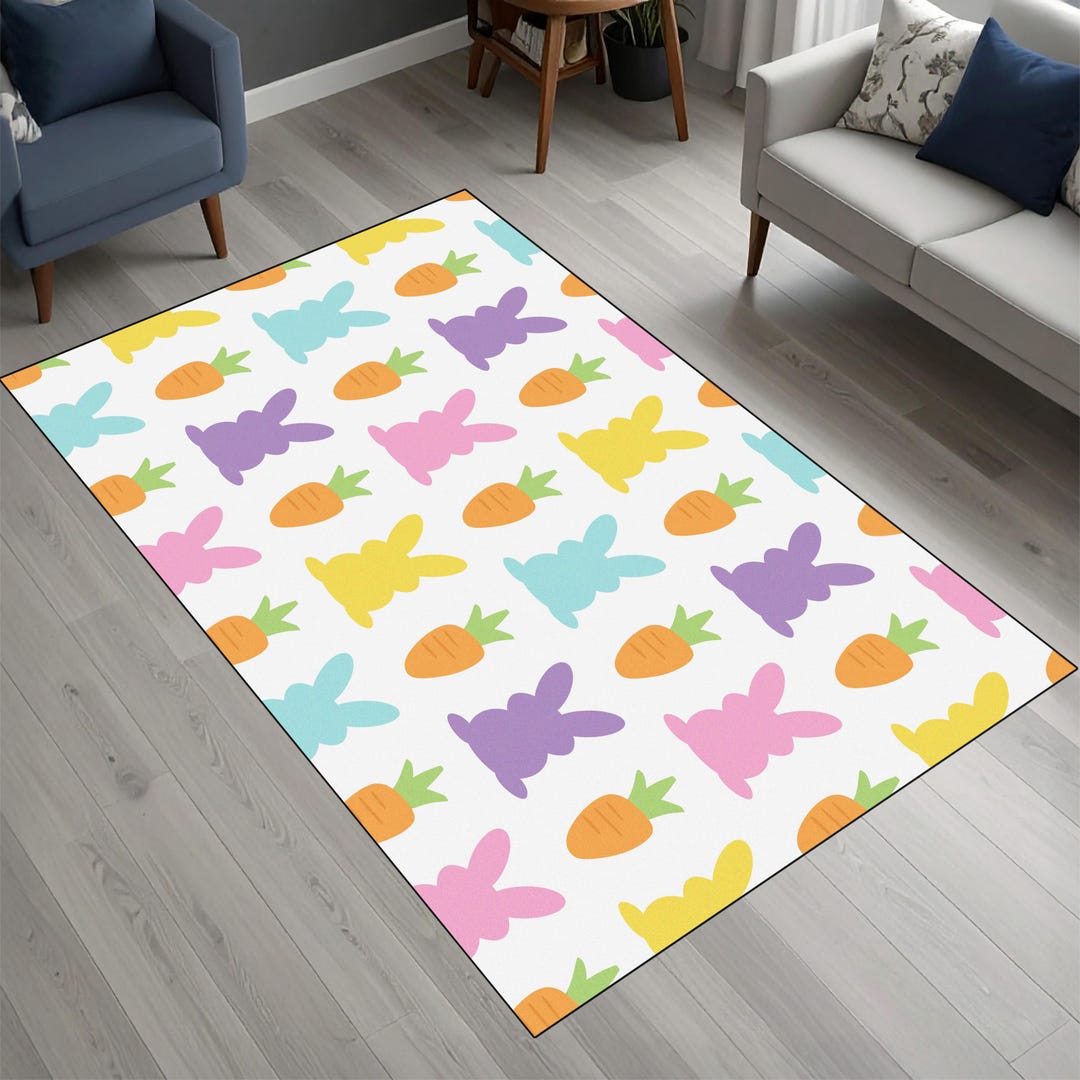 Kids Rugs Rabbit Bunny Kids Rug, Rabbit Nursery Rug, Carrot Pattern Playroom Carpet ...