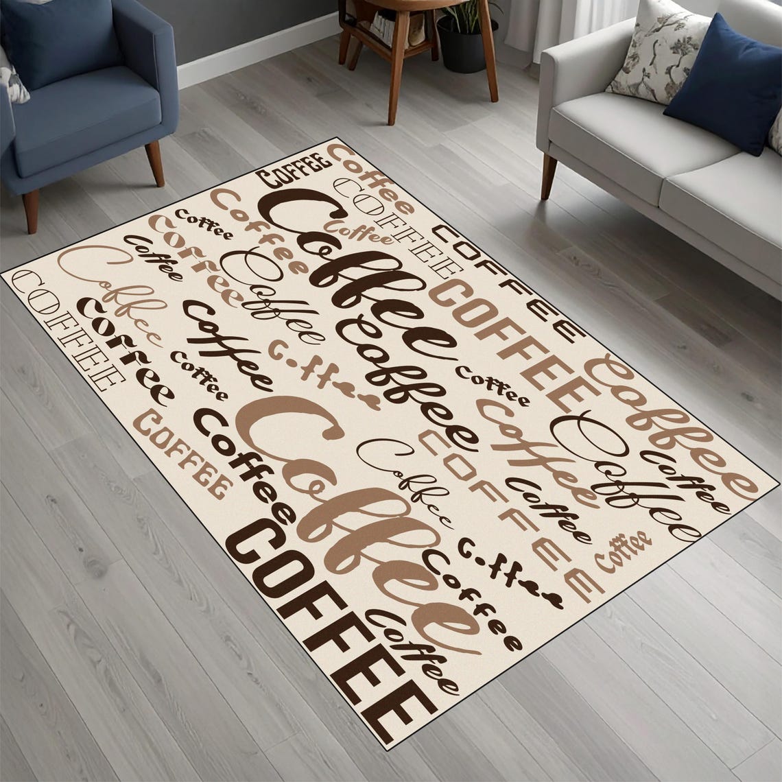 Modern Cafe Style Area Rug, Kitchen Decor Mat, Coffee Lover Gift ...