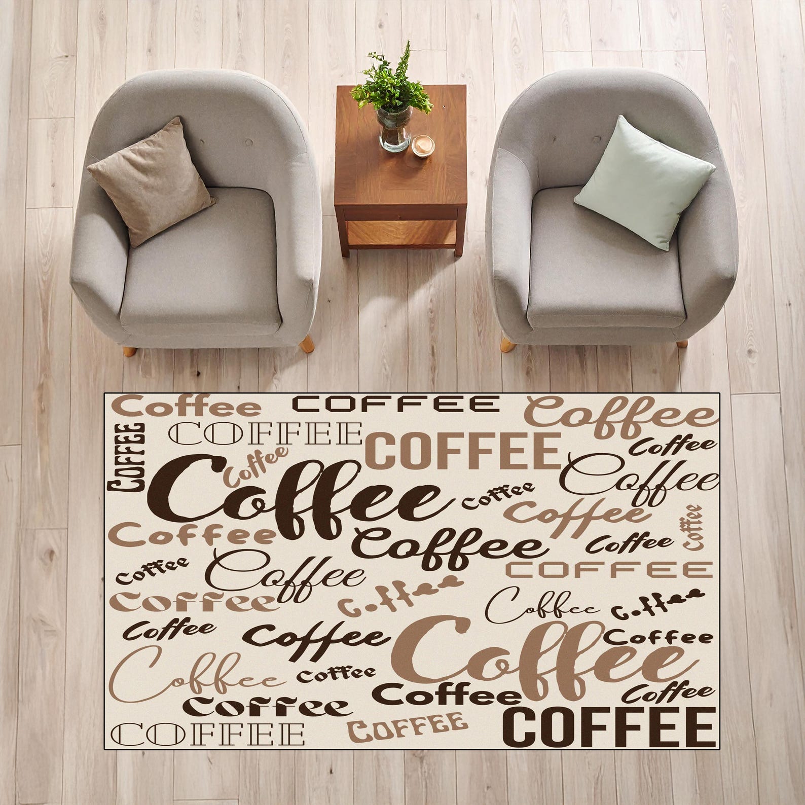 Modern Cafe Style Area Rug, Kitchen Decor Mat, Coffee Lover Gift ...