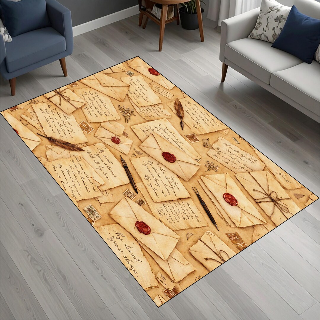 Manuscript Rug Vintage Letter Area Rug, Dark Academia Home Decor Carpet , Antique ...