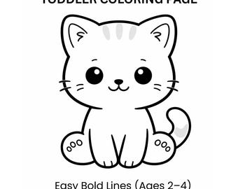 Animal Coloring Page for Kids | Simple Cat Coloring Page | Easy Toddler Coloring Page PDF | Bold‑Line Animal Activity for Ages 2–4