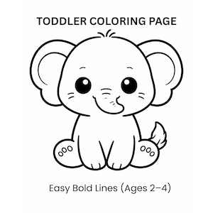Animal Coloring Page for Kids | Simple Elephant Coloring Page | Easy Toddler Coloring Page PDF | Bold‑Line Animal Activity for Ages 2–4
