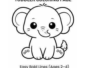 Animal Coloring Page for Kids | Simple Elephant Coloring Page | Easy Toddler Coloring Page PDF | Bold‑Line Animal Activity for Ages 2–4