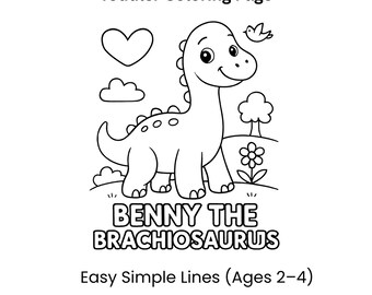 Brachiosaurus Coloring Page Printable | Easy Dinosaur Coloring Sheet for Toddlers | Ages 2–4 Simple Bold‑Line Dino PDF
