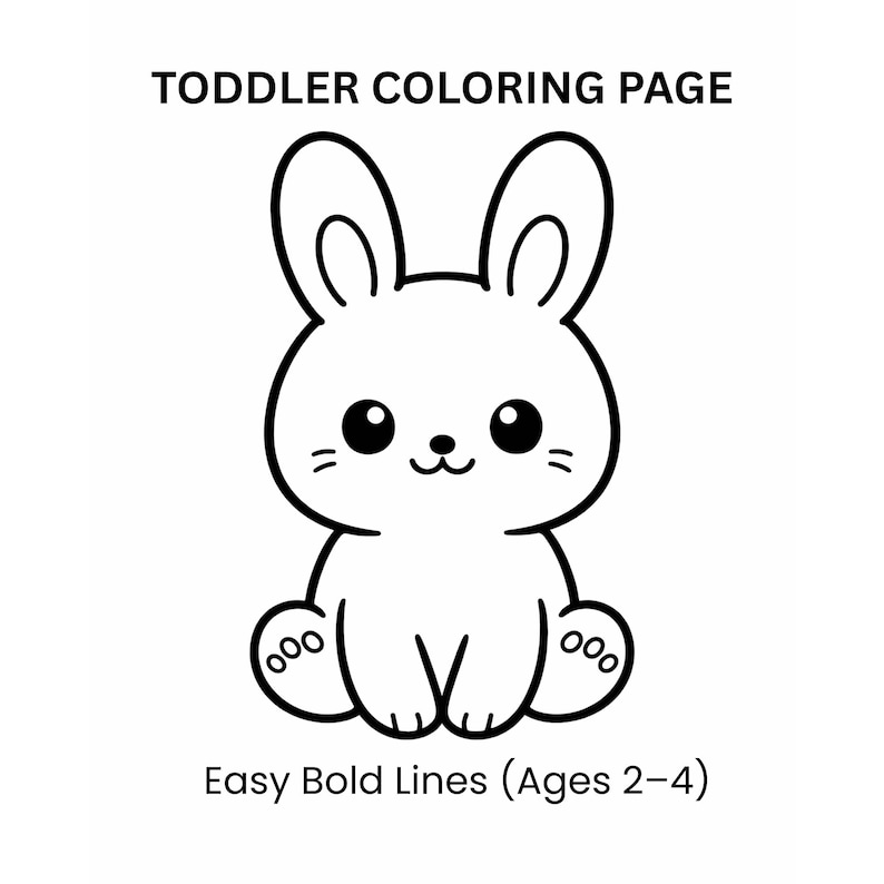 Simple bunny coloring page for toddlers with bold thick lines printable PDF