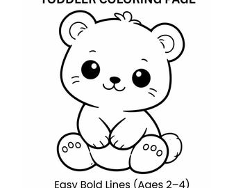 Animal Coloring Page for Kids | Simple Bear Coloring Page | Easy Toddler Coloring Page PDF | Bold‑Line Animal Activity for Ages 2–4