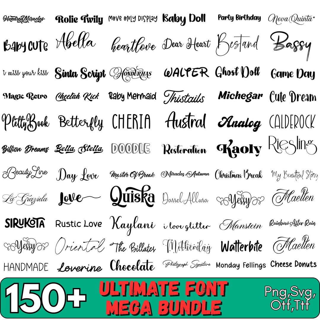 150 TTF & SVG Fonts for Cricut Ultimate Font Bundle :, Canva, Procreate ...