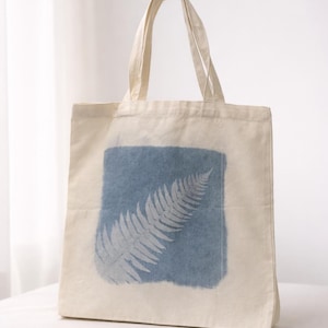Fern Cyanotype Tote Bag – Botanical Sun Print Canvas Bag – One of a Kind Art