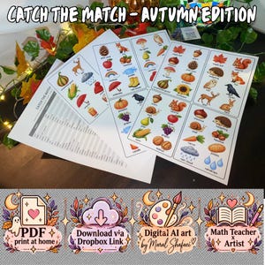Catch the match - autumn edition - autumn vocabulary cards - printable learning cards for kids - fall and nature educational pdf
