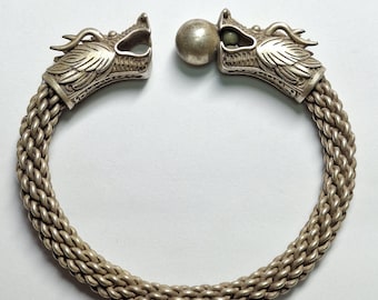 Beautiful Antique Tibetan Massive Dragon Heads Carved Bronze Excellent Art Bangle Bracelet#TibetanArt #DragonBracelet #BronzeMasterpiece