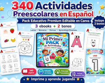 340 Actividades Preescolares en Español Editable en Canva | Spanish Preschool Worksheets | Printable Learning Pack PLR MRR