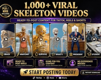 1000+ Viral Skeleton Videos Bundle, TikTok Reels Shorts Content, Faceless Video Pack, PLR MRR Digital Product, Ready to Post Videos