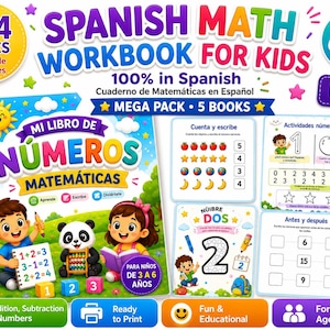 Spanisch Mathe Arbeitsbuch für Kinder | 100% auf Spanisch | Matemáticas Imprimible | 314 Seiten | Zahlen und Zahlen | Leinwand