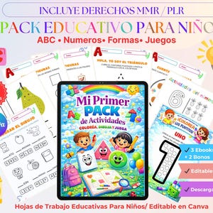 Páginas De Atividades Educativas para Crianças Pré-escolares | Kit Imprimível | Aprender Jugando Letras Números e Formas