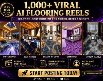 1000+ Viral AI Flooring Reels, Luxury Interior Design Videos, Ready to Post Social Media Content, PLR MRR Digital Bundle