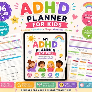 ADHD-planerare för barn utskrivbar | Daglig rutin, beteendediagram, sysslor, schema | Skolchecklista | Digital arbetsbok | Direkt nedladdning