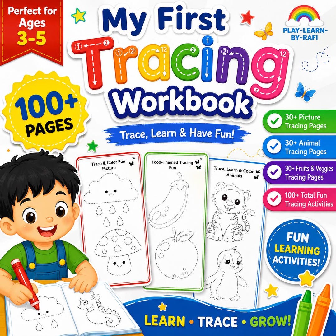 Preschool Tracing Worksheets | Picture, Animal, Fruit Pages (digital ...