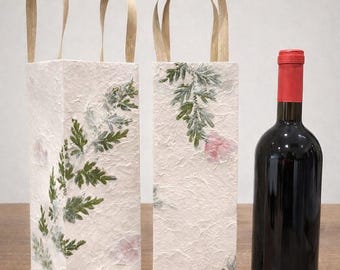 Sac cadeau fait main fleur botanique vin, emballage cadeau en papier réutilisable, respectueux de l'environnement