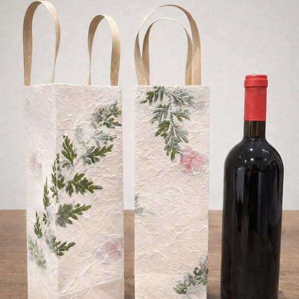 Handgemachte botanische Blumen-Wein-Geschenk-Tasche, wiederverwendbare Papiergeschenkverpackung, umweltfreundlich
