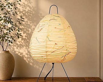 Ręcznie robiona lampa stołowa z papieru Kozo, lampka nocna w stylu Akari z włókna Kozo, minimalistyczny wystrój