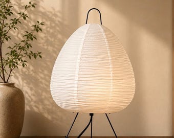 Japanese Washi Paper Lamp, Kozo Fiber Akari Style Bedside Light, Minimalist Decor
