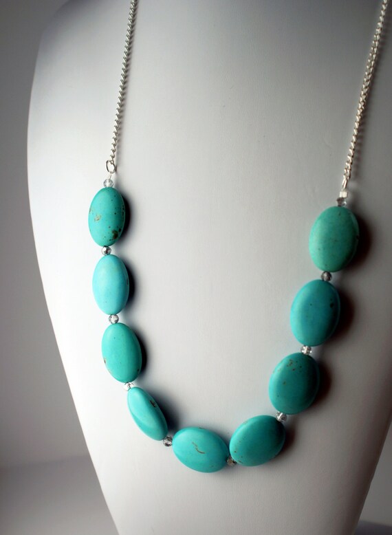 Items similar to Chalk Turquoise Beaded Statement Necklace Chunky
