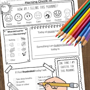 Student Morning Check-In Worksheet | SEL Feelings & Weekly or Monthly Reflection | Classroom Emotional Wellness Printable and Canva Editable