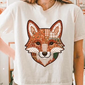 Zorro de patchwork PNG, diseño floral bohemio para sublimación (descarga digital)