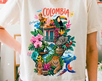 Colombia PNG, Cartagena Toucan Jaguar Sublimation File, South America Vacation Design, Tropical Floral Summer Digital Download