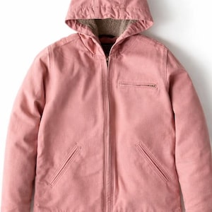 Dusty Rose Canvas Work Jacket – Sherpa Lined Hooded Coat