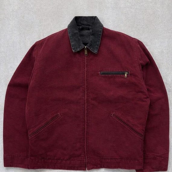 Vintage Crimson Red Detroit Jacket Mens - Faded Canvas Work Coat
