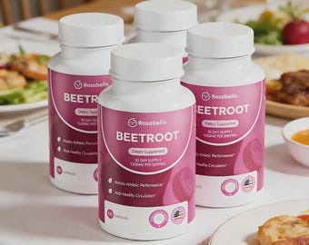 4 frascos de cápsulas de remolacha orgánica Rosabella (240 cápsulas), mejoran la circulación sanguínea, la inmunidad, la energía, la resistencia, el rendimiento y la vitalidad.