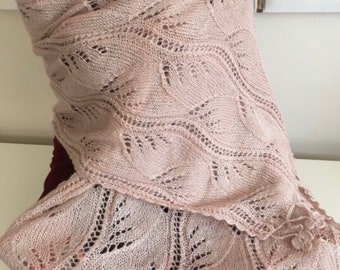 Knit Shawl, Knit Lace Shawl, Wrap, Powder Pink Shawl, Usa Seller