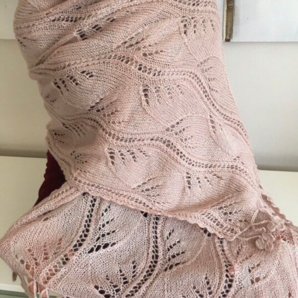 Knit Shawl, Knit Lace Shawl, Wrap, Powder Pink Shawl, Usa Seller