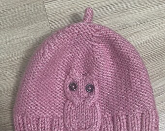 Knit Pink Girl Baby Hat,Knit Soft Owl Beanie Hat, USA Seller