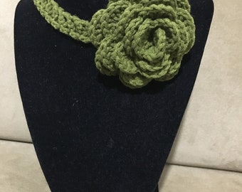 Choker Rose Necklace, Olive Cotton Necklace, Usa Seller