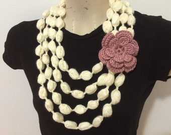 Bubble Stitch Loop Scarf Necklace, Crochet Loop Scarf, Usa Seller